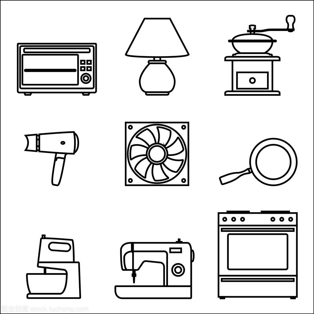 家電圖標設置。矢量細線